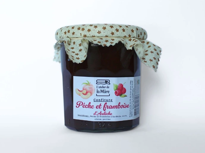 [21] Confiture Extra 350g - Pêche et Framboise d'Ardèche