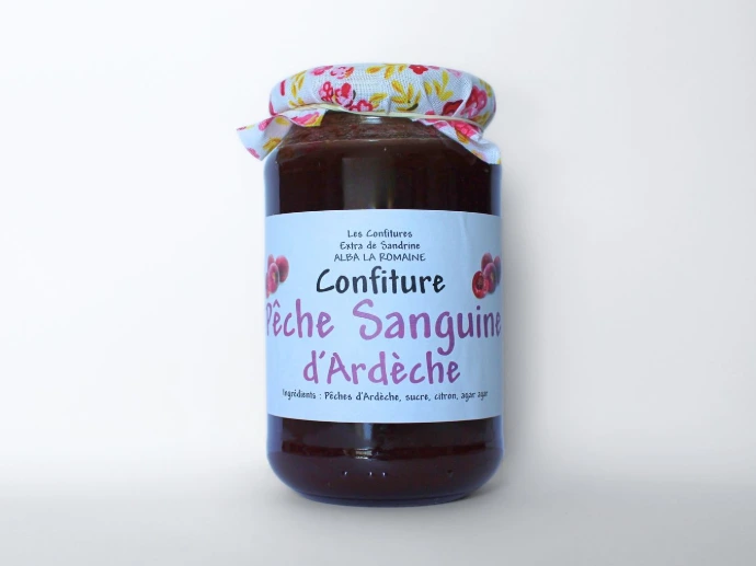 [24] Confiture Extra 350g - Pêche Sanguine d'Ardèche
